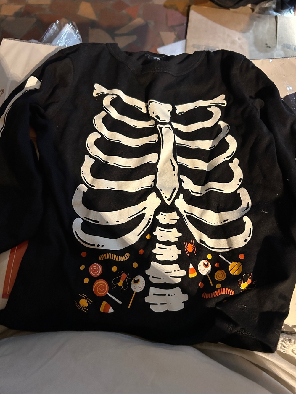 The Children's Place Black Long Sleeve Skeleton & Candy Tee